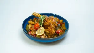 Grilled peppers and onions on a plate