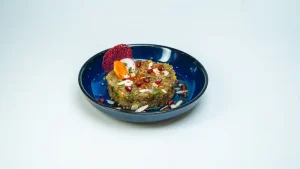 بابا غنوج baba ghanoush roasted eggplant, tomato, green and red capsicum, fresh lemon, and olives oil result